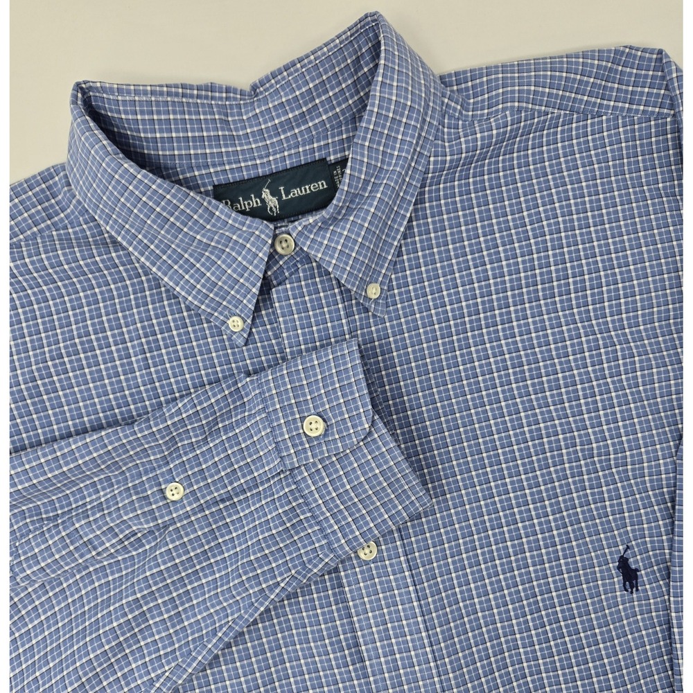 Ralph Lauren Shirt Mens 2XLT Classic Fit Blue & White Checkered Button Down
